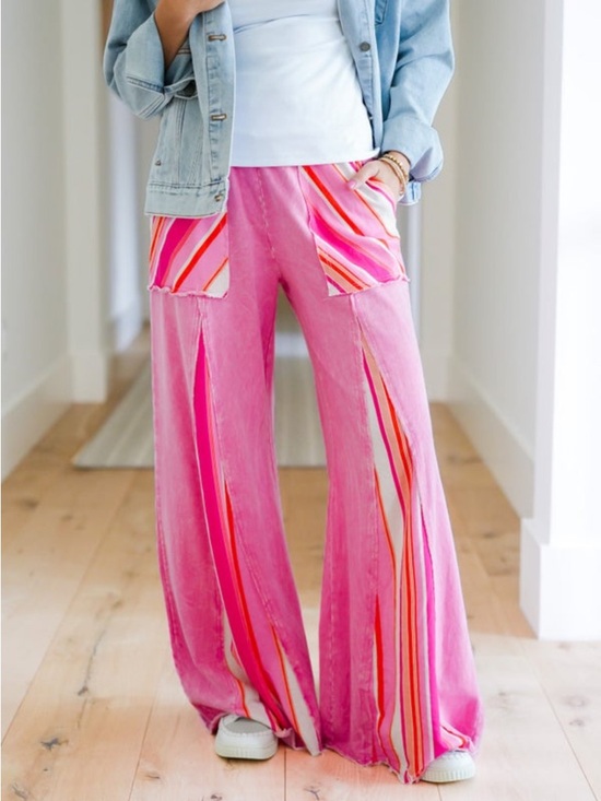 J.Her Pants - Vibrant Pink Wide-Leg Pants w/ Striped Inset Pockets S/M/L